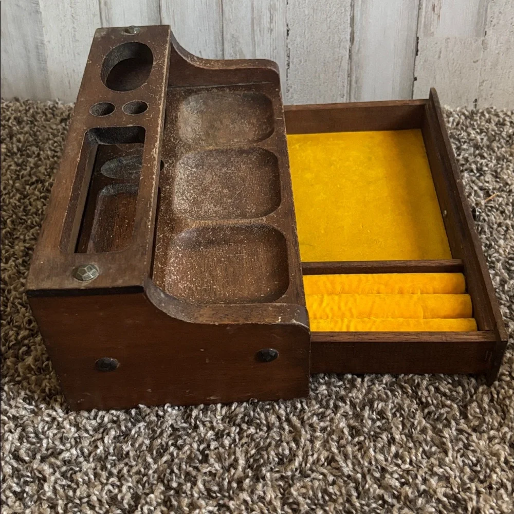 Vintage London Leather‎ Walnut Wood Dresser Valet Mens Box Organizer